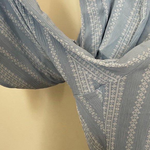 LIGHT BLUE GEO STRIPE GAUZE SELF TIE WIDE LEG PANT - Picture 4 of 5